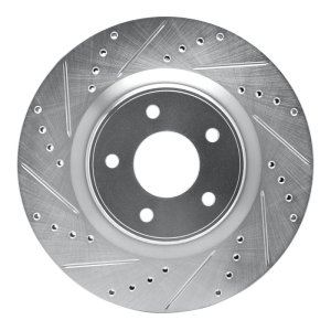 Infiniti Q50 Brake Rotor (1) - Front Left - R1 Concepts - Drilled & Slotted - Silver - `13-`25